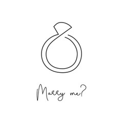 Wedding ring, propose. Will you marry me. Continuous line drawing. Hand drawn vector illustration.