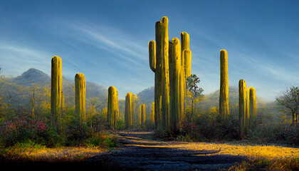 Saguaro Cactus Wall Art and beautiful illustration image