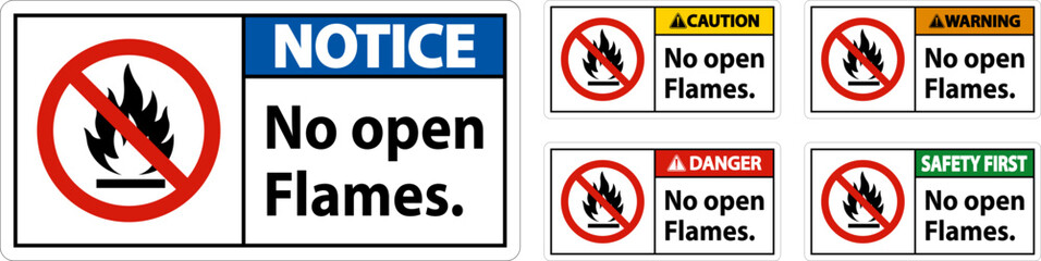 No Open Flames Label Sign On White Background