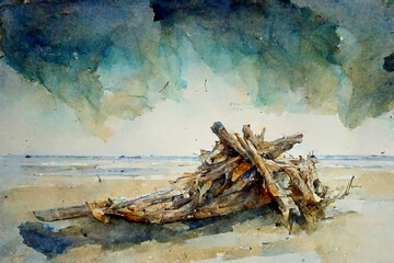 driftwood on a beach - obrazy, fototapety, plakaty