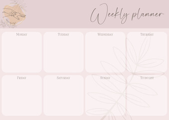 Pastel weekly planner. Hands, plants, to do list. Vector. You are beautiful.