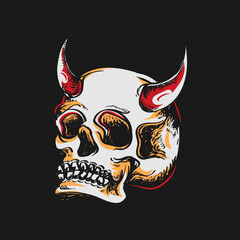 Head skull or skeleton vector illustration with horn
