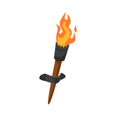 Fire torch for dark dungeons vector illustration. Cute objects for wizard school. Magic, fairy tale, Halloween concept