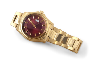 Women's crystal accented gold watch - obrazy, fototapety, plakaty