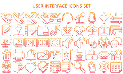 user interface and basic app icons set. include mail, arrow, upload, download, cloud and more. use for modern concept, UI or UX kit, web, digital banner and app. vector EPS 10 ready convert to SVG.