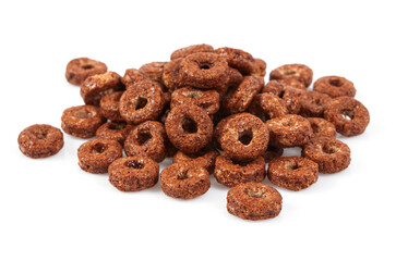 Chocolate rings, quick breakfast for kids isolated on white background.
