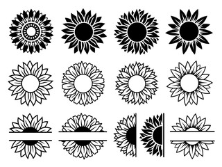 Sunflower SVG Bundle, Flower SVG, Monogram SVG, Half Sunflower SVG, Sunflower silhouette, Floral, Sunflower SVG Cut Files