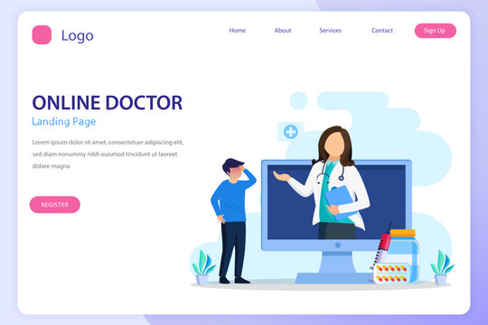 Online doctor vector illustration concept. Online medical consultation and support online