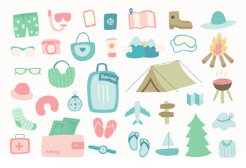 Summer element and illustration. Set of pastel summer vector and illustration.