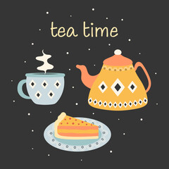 teatime flat vector illustration in cartoon style