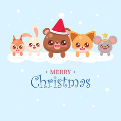 vector illustration of animals congratulations on christmas