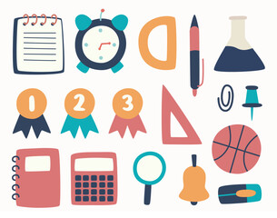 School supplies vector. Back to school and learning tools.