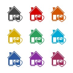 House with heart shape icon isolated on white background. Set icons colorful