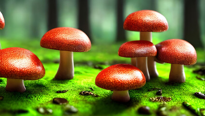 mushrooms in the forest - obrazy, fototapety, plakaty