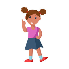 Cute little girl with thumb up cartoon vector illustration. Confident kid character standing with hand on waist. Success, pride concept