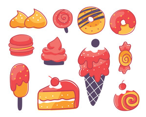 Fototapeta premium Set of sweet dessert vector. Different of delicious cake for dessert.