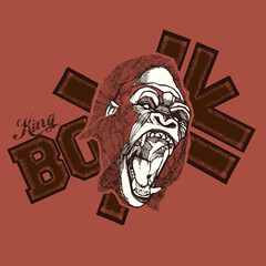 Angry monkey mascot of a boxing team screaming in the middle of a Boxe sign. Animal sport illustration concept.