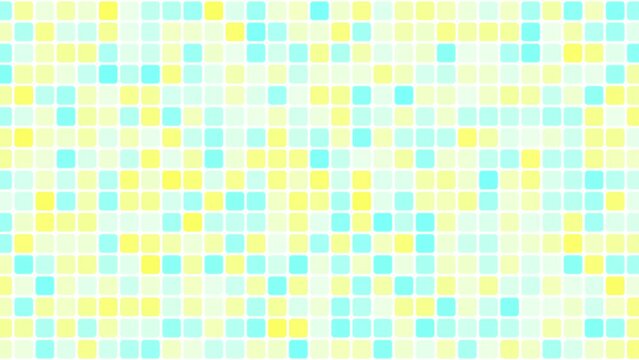 ランダムに色が変わる角丸四角のモザイクタイル背景のループ動画（黄色・水色）
