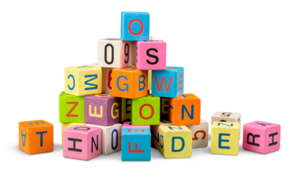 Wooden Alphabet Blocks Forming a Pyramid