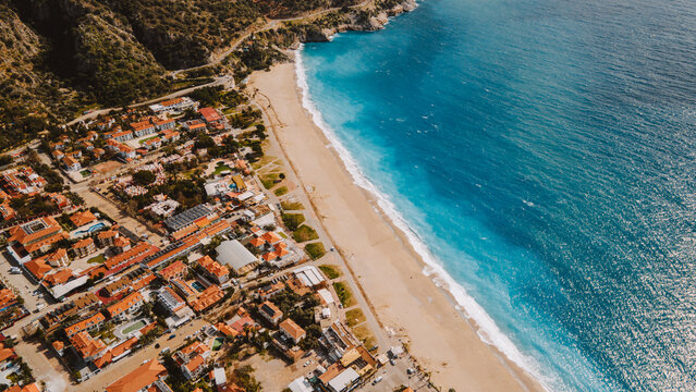Resort city with beach near sea