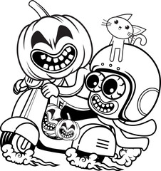 Happy Halloween coloring book with funny rider