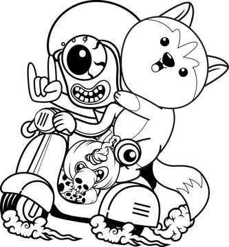 Happy Halloween coloring book with funny rider
