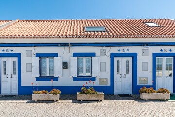 Facade of a typical house located in Vila de Alcochete, Portugal.