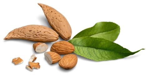 Group of almonds isolated on white