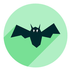 flat icon of abstract bat. green icon in flat style with long shadow abstract flying bat. halloween icon. web browser icon.