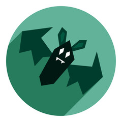flat icon bat flying. green icon in flat style with long shadow flying bat. halloween icon. web browser icon.
