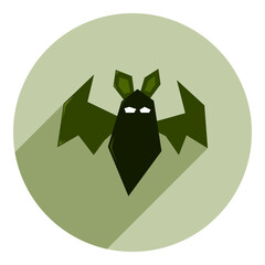 bat flat icon. green flat stick icon with long shadow of bat with wings and ears. web browser icon.