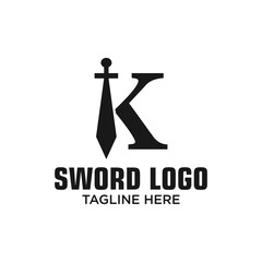 Letter K Sword Logo Design Template Inspiration, Vector Illustration.
