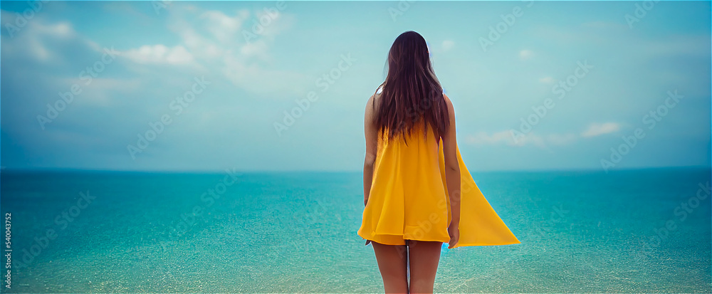 Wall mural Woman looking a the sea