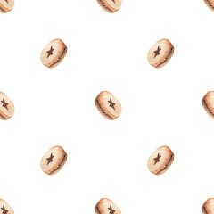 Seamless pattern of cute watercolor gingerbread. Christmas gingerbread cookies. Christmas decorations