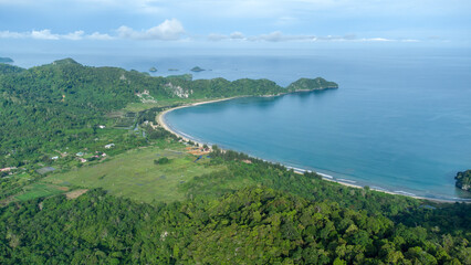 Naklejka premium Aerial view of hills, tropical forest and Lhok paroy beach. 