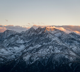 Fototapeta na wymiar snowy mountain sunset
