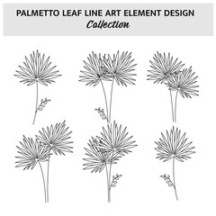 Minimalist Palmetto Flower Hand Drawn Vector Illustration Set. Flowers Sketch Drawing on White Background.