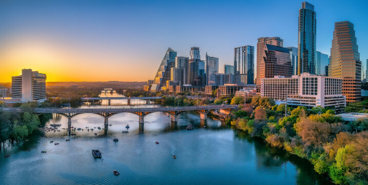 Austin, Texas- Cityscape against the sunset sky background