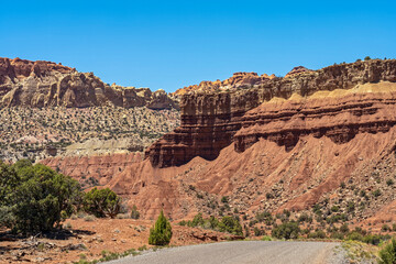Fototapeta premium Burr Trail Road passes under Moenkopi and Chinle formations in the Grand Staircase-Escalante National Monument, Utah, USA