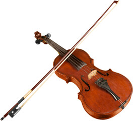 Front View of a Violin with Bow, Isolated