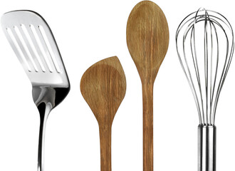 Spatula with Wooden Spoons and Wire Whisk - Isolated