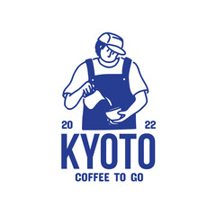 Fototapeta na wymiar Retro Minimalist Line Art Mascot Coffee Shop with Japanese style Logo
