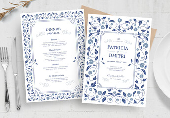 Blue Ornate Wedding Card Template