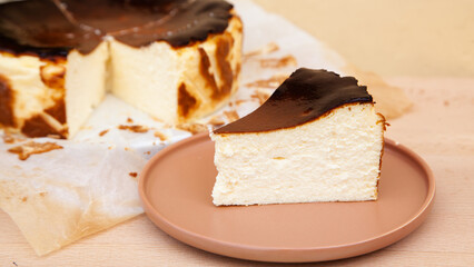 A slice of Basque burnt cheesecake