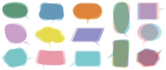 Set of colorful speech bubble vector on white background. Cloud bubble, talk, speech balloon, speak, think, chatting in hand drawn. Collection of chat icon design for sticker, decoration.