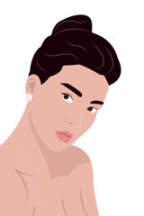 Portrait of asian woman The face of a beautiful young girl with an open neck. vector illustration