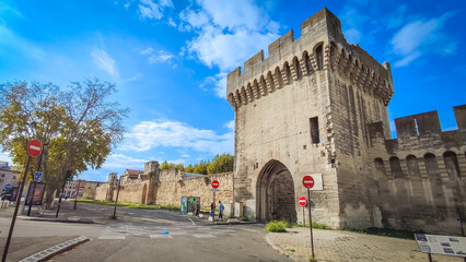 remparts de la ville d'Avignon sous un ciel bleu - obrazy, fototapety, plakaty