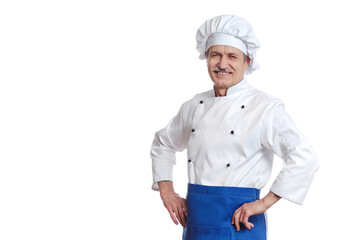 Smiling professional chef against white background