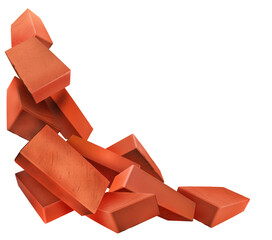 Red bricks isolated PNG file. Construction concept