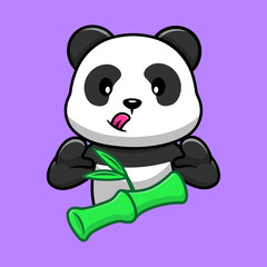 Cute Panda With Bamboo Cartoon Vector Icons Illustration. Flat Cartoon Concept. Suitable for any creative project.